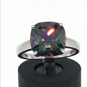 Sterling Silver Cushion Cut Rainbow Topaz Ring